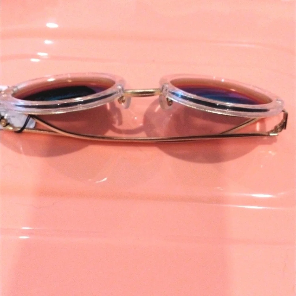 Round Rainbow MIRROR Sunglasses Clear Frames GLAM Fairygoth Hippie Festival City
